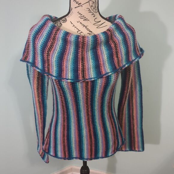 ANTHROPOLOGIE MOTH STRIPED COWL NECK SWEATER small MOHAIR & WOOL livia intarsia - Picture 1 of 5